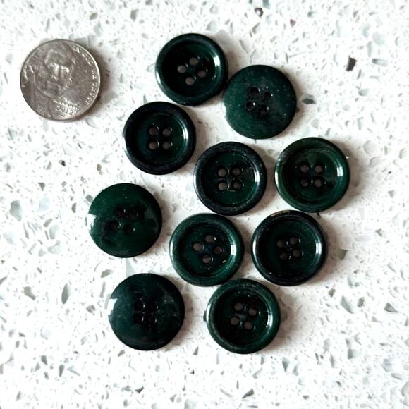 Y2K Vintage Buttons Lot Dark Green 10 Pcs Round 4 Hole DIY Art Crafting Sewing - Picture 6 of 6